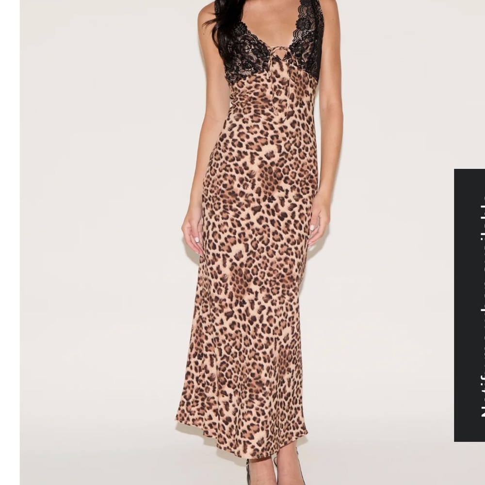 NWT Leopard Print Maxi Slip Dress with Black Lace